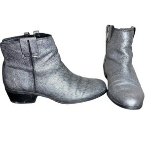 Sam Edelman Silver Ankle Boots Cracked Metallic Leather Women Size 7.5